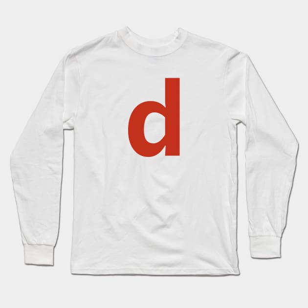 Letter d in Red Text Minimal Typography Long Sleeve T-Shirt by ellenhenryart